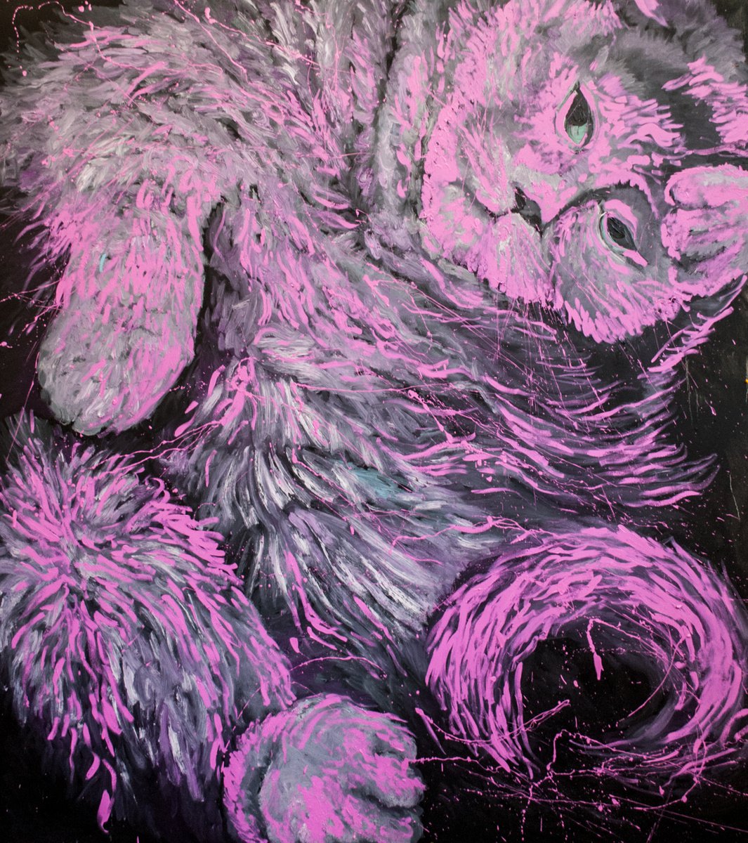Expressive Animal Oil Painting By Dominic Virtosu, 68 X 77, Pink Pussy, Original Artwork