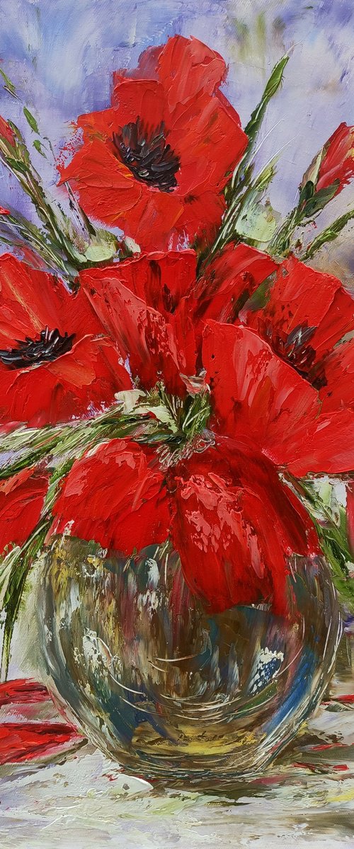 Red poppies   (50x60cm, oil painting, palette knife) by Anush Emiryan