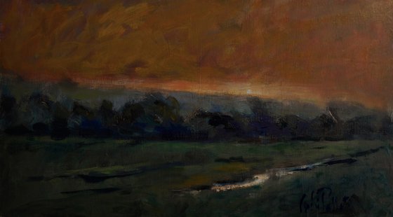 Landscape with Red Sky and Stream