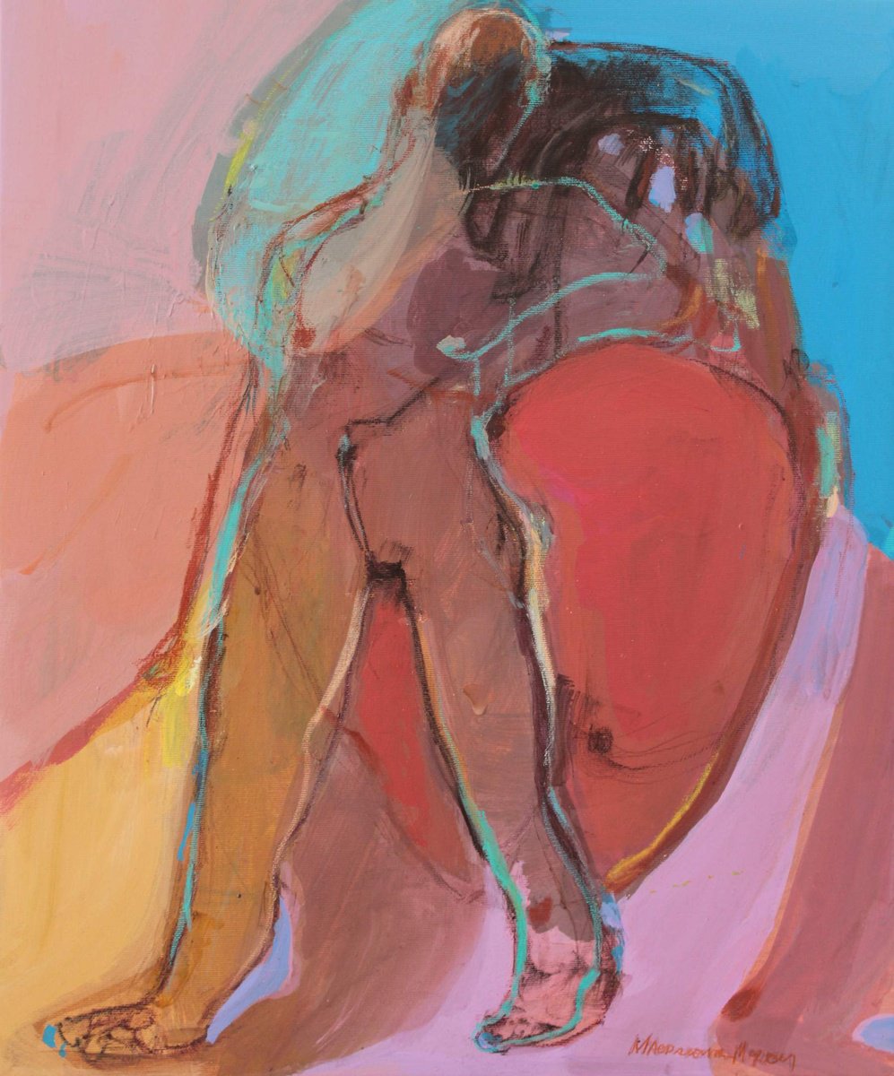 Surrealistic Portrait Acrylic Painting By Magdalena Morey, 18 X 22", Dont Let Them Get In Your Head, Original Artwork