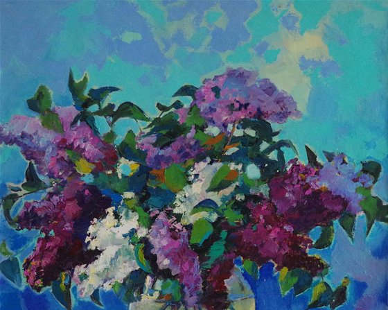Bouquet of Lilacs, Flowers Original oil Painting, Impressionism, Painting on canvas, Signed, One of a Kind