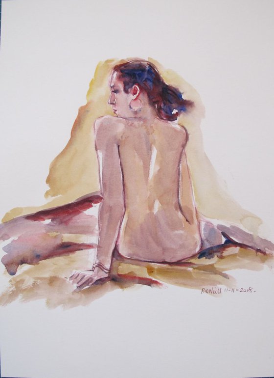 seated female nude back study