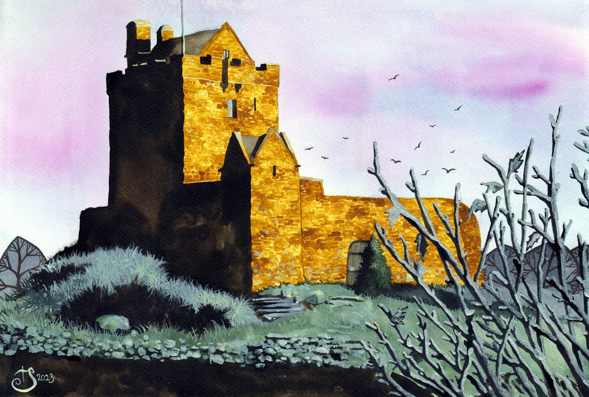 Illustrative Cityscapes Painting By Terri Smith, 16 X 20", Dunguaire Winter Sunrise, Original Artwork