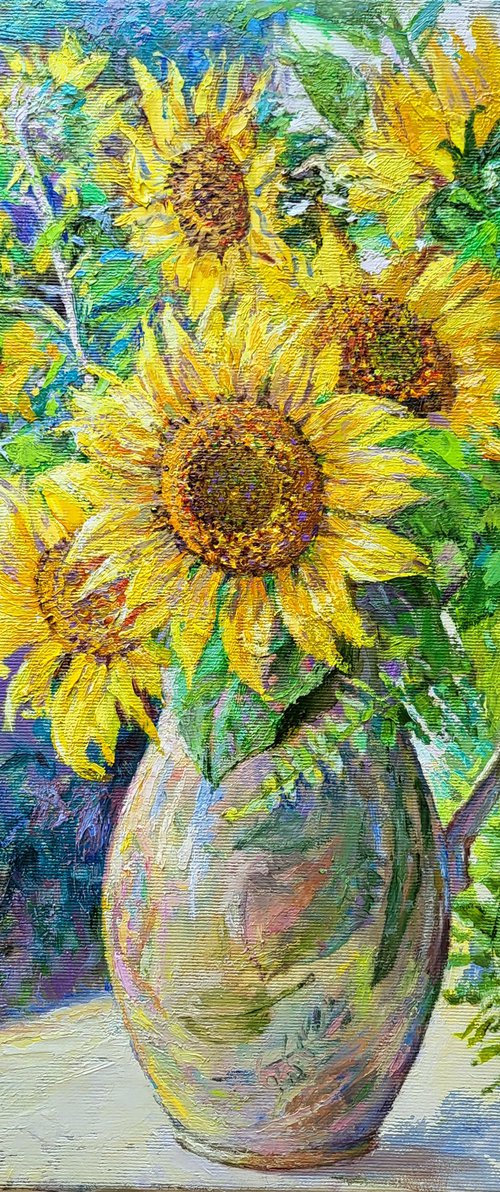 Sunflowers on the windowsill. by Svitlana Gunchenko