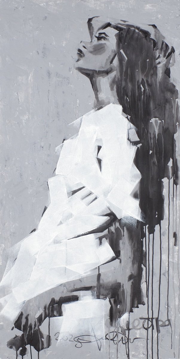 Urban And Pop Portrait Acrylic Painting By Dmytro Filatov, 28 X 55, Got My Fire, Original Artwork