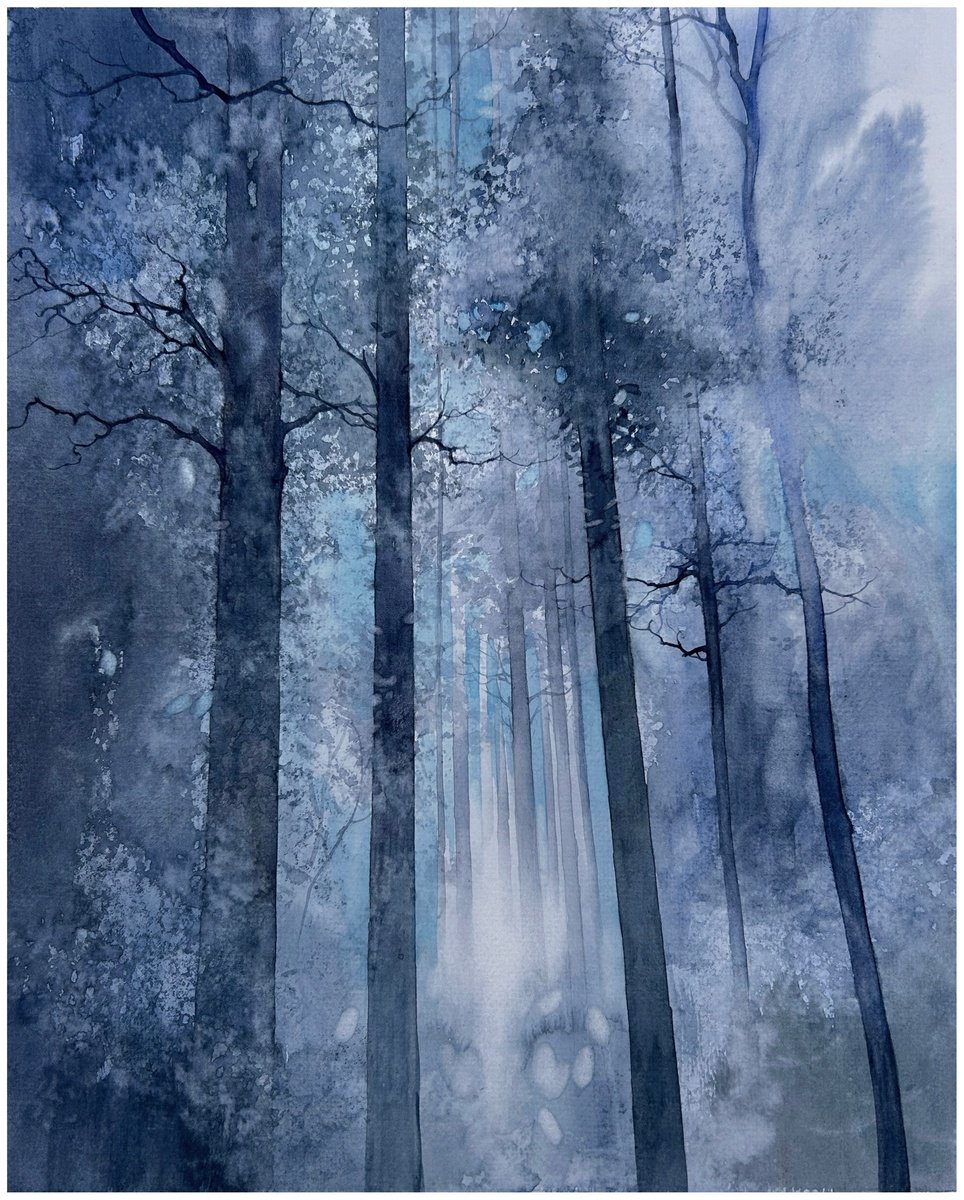 Impressionistic Landscape Watercolour By Nazar Grunyka, 12 X 14", Winter Mood, Original Artwork