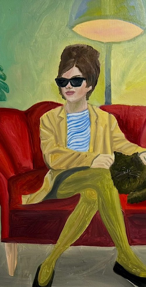 Selfportrait with a cat by Barbara Friehs