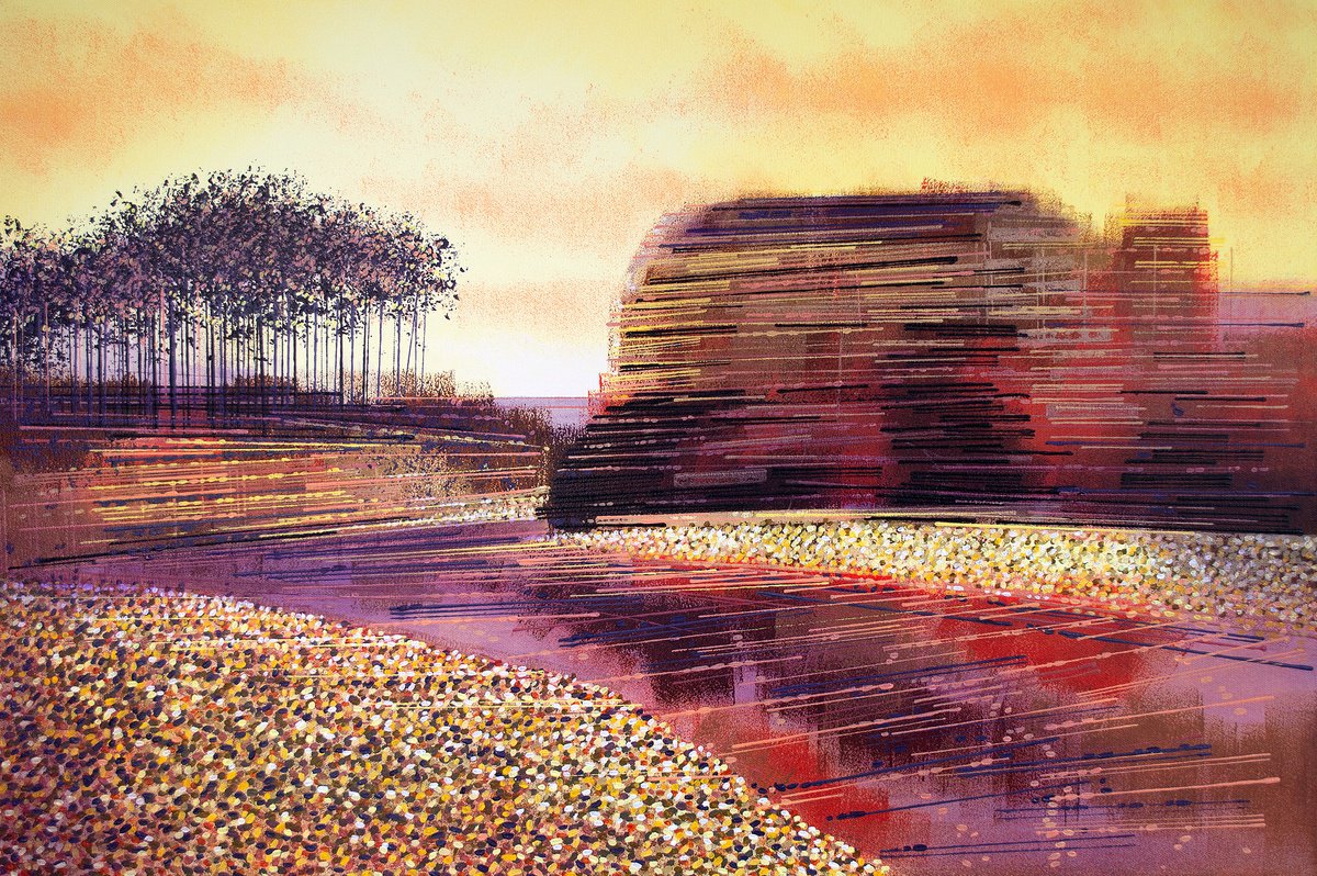 Impressionistic Landscape Acrylic Painting By Marc Todd, 30 X 20", Jurassic Coast At Sunset, Original Artwork