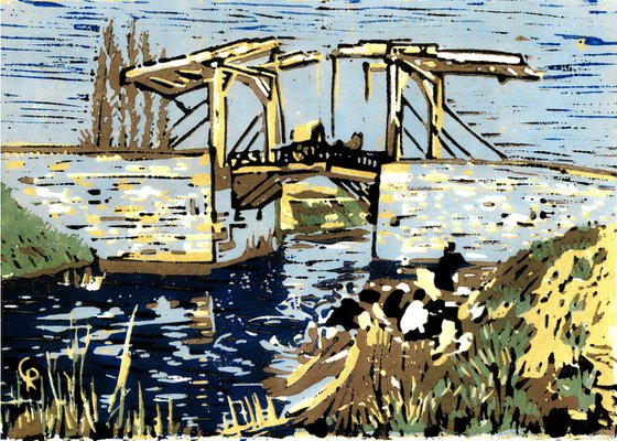 The Bridge of Langlois - Linoprint inspired by Vincent van Gogh