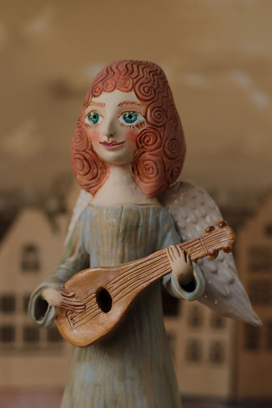 Angels all around me. Angel with a mandoline. OOAK Sculpture