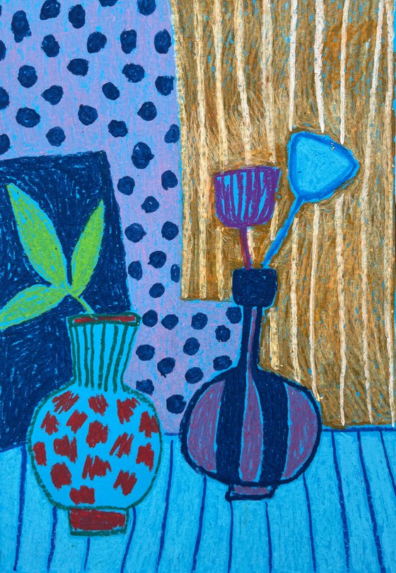 Blue Vases and Flowers