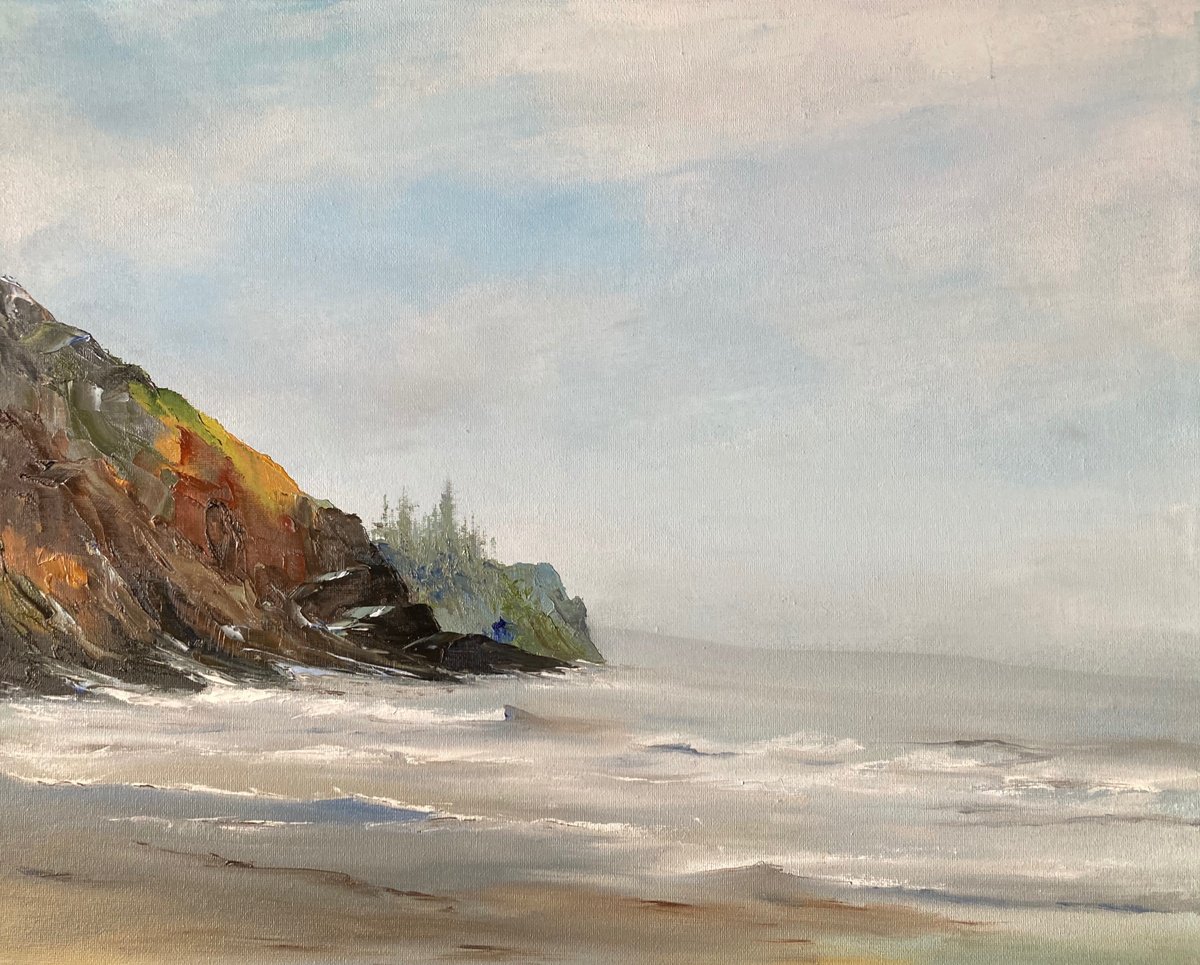 Impressionistic Landscape Oil Painting By Silvie Wright, 20 X 16", Stormy Cost, Original Artwork