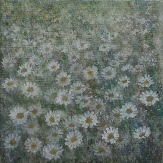 Golden Daisy Flowers - Cvetovi marjetic 2014, acrylic on canvas, 20 x 20 cm