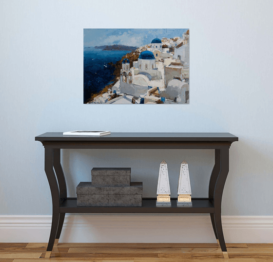 Santorini, Greece seascape - Original oil impasto landscape painting