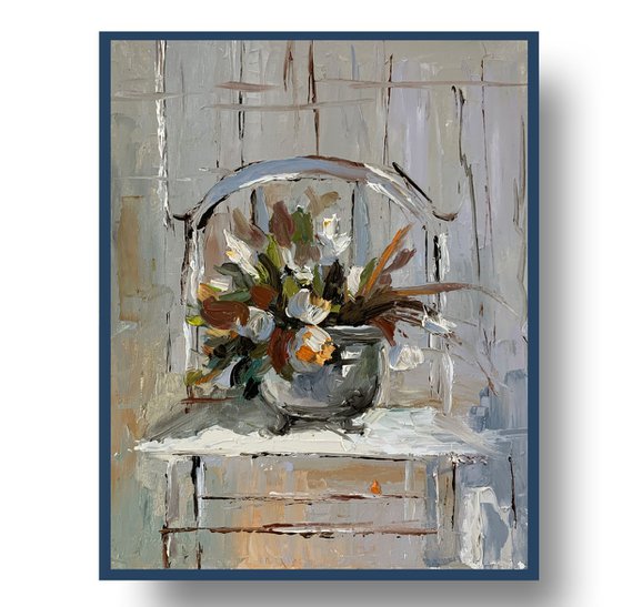 Flowers in a silver pot