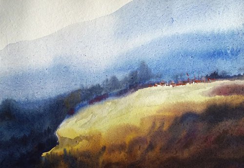 Mountain Valley - Watercolor Paper by Samiran Sarkar