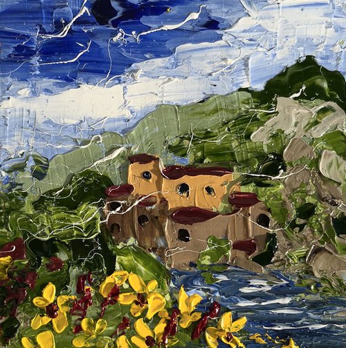 Italy. Town in Dolomites mountains. original oil painting by Halyna Kirichenko
