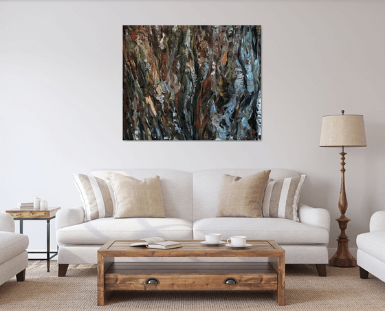 Birch Rhapsody - Birch Tree Bark - Panel with Plant's Cork - Oil Painting - Interior Art - Large Size 100x120