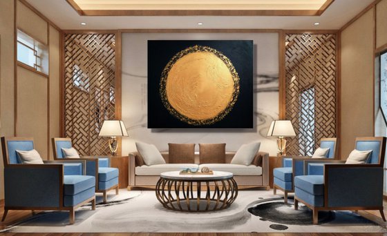 The Light Inside of Me - XL Large, Textured abstract art – Expressions of energy and light - Black & Gold Art. READY TO HANG!