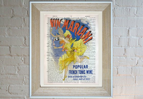 Vin Mariani - Collage Art Print on Large Real English Dictionary Vintage Book Page