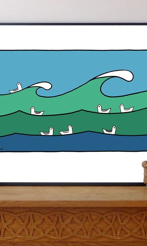 Riding the waves - Modern Graphic Art Print by Ed Schimmel