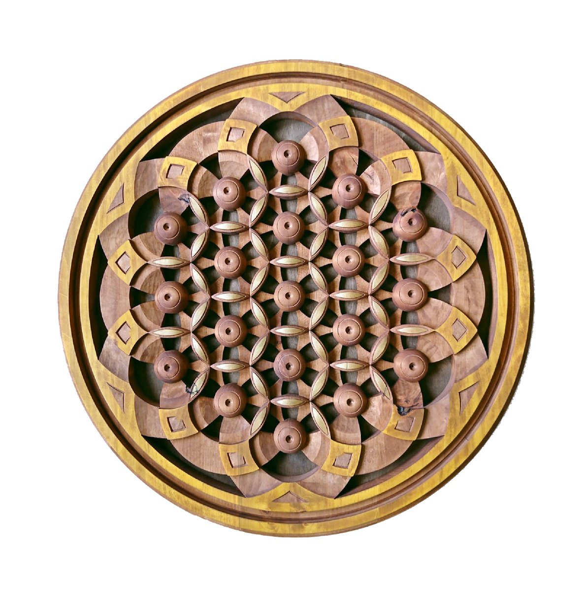 Geometric Botanical Relief By Sava Draganov, 26 X 26", "Flower Of Life", Original Artwork