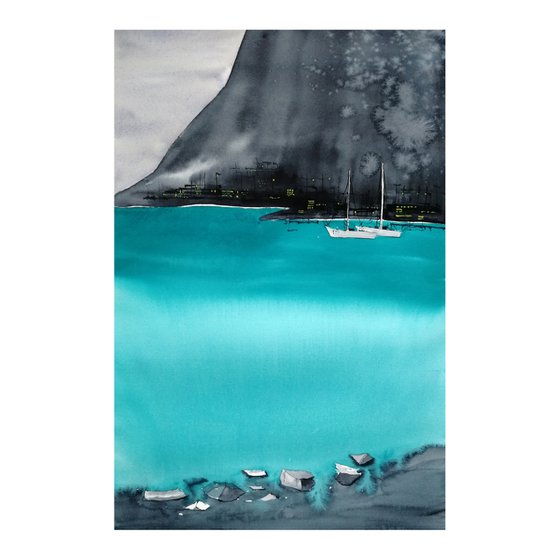 Scandinavia landscape. Teal seascape