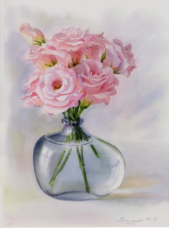 Lisianthus in a drop vase