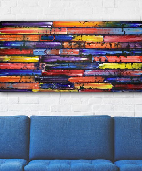 "Slip Through The Cracks" - Original PMS Abstract Oil Painting On Wooden Panel - 48" x 24" by Preston M. Smith (PMS)