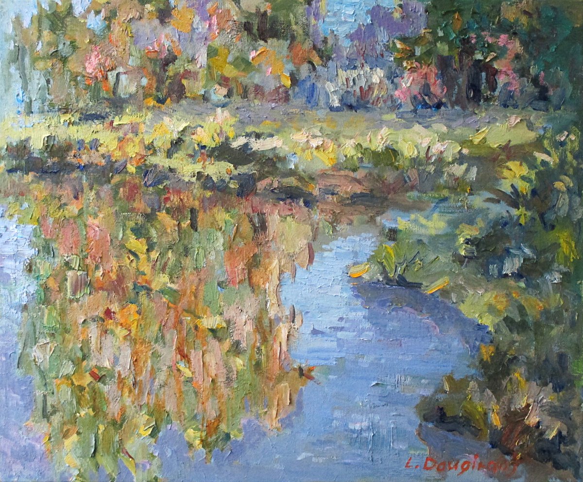 Impressionistic Landscape Oil Painting By Liudvikas Daugirdas, 24 X 20", Reflections Of The Autumn, Original Artwork