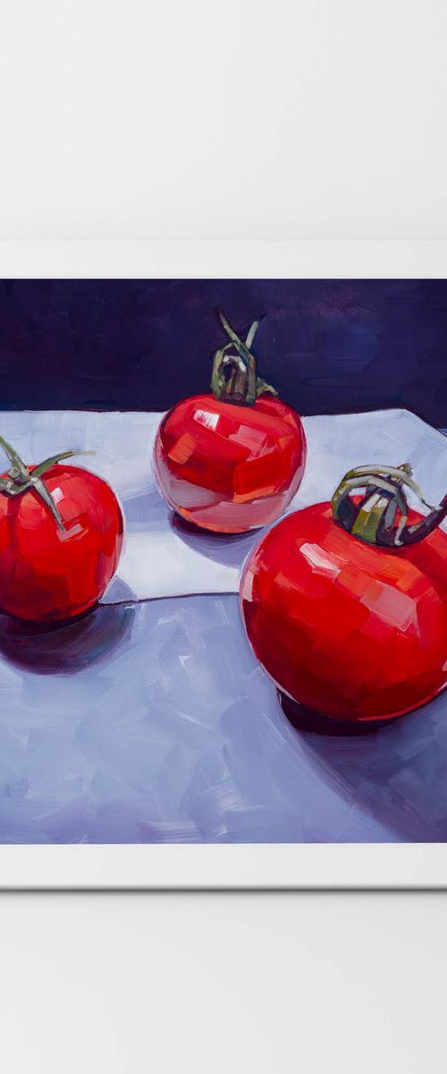 Three Tomatoes on White by Harriet  Hue