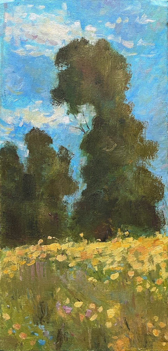 Impressionistic Landscape Oil Painting By Bohdan Dobrivskyi, 8 X 17, Summer, Original Artwork