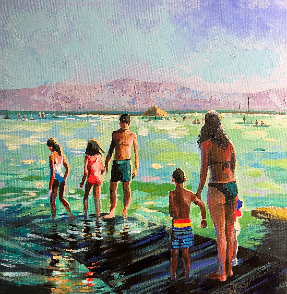 Impressionistic Landscape Acrylic Painting By Maria Kireev, 20 X 20", Clear Paradise, Original Artwork