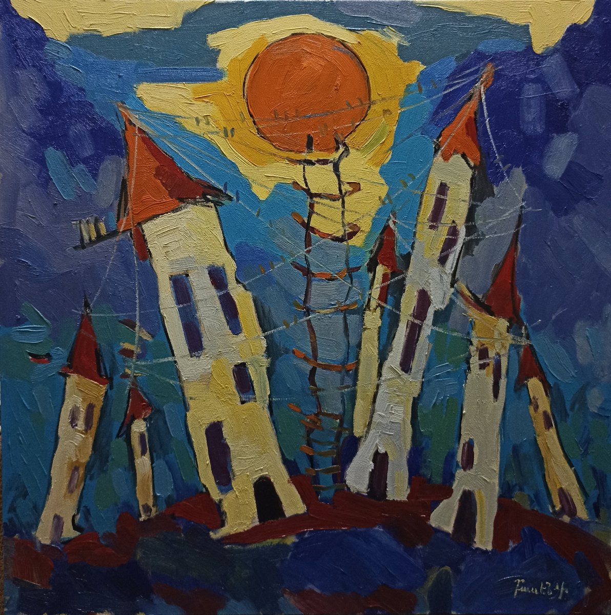 Abstract Oil Painting By Artyom Basenci, 28 X 28, Children