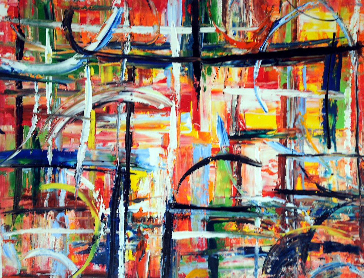 Impressionistic Abstract Acrylic Painting By Antonino Puliafico, 57 X 45, Al Mercato Delle Spezie, Original Artwork