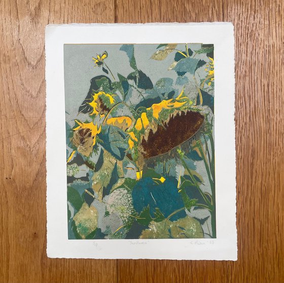 Linocut Print - Sunflowers