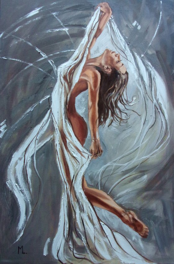 " DANCING QUEEN ... "- ballerina liGHt ballet ORIGINAL OIL PAINTING, GIFT, PALETTE KNIFE