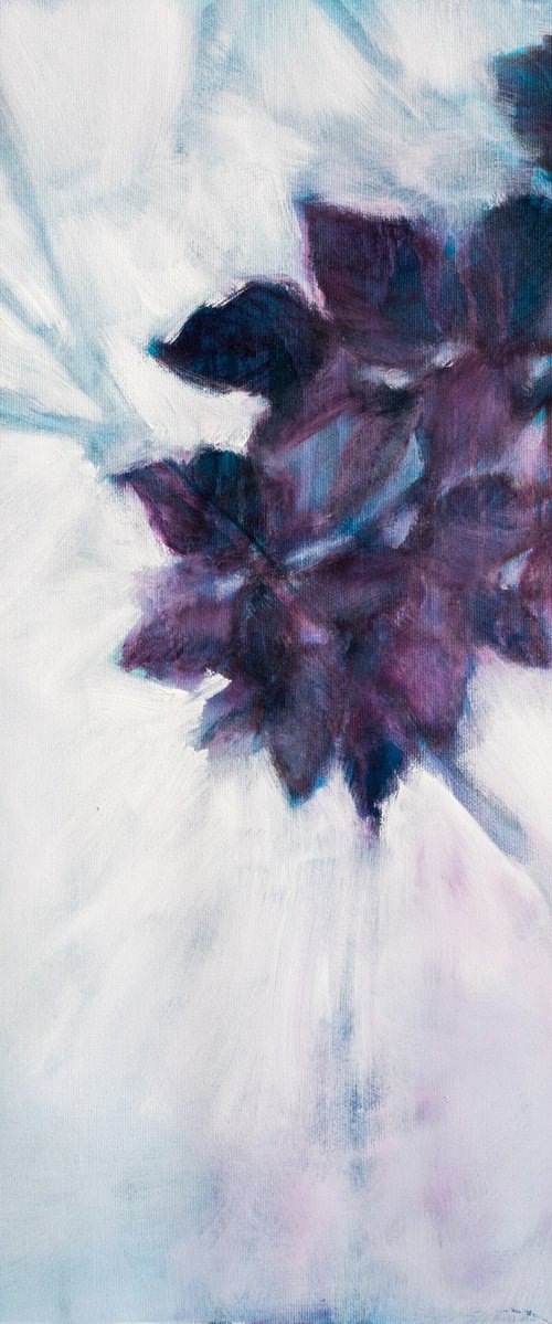 Purple leaves in a quiet misty morning - Floral abstraction - seasonal colors white blue mauve violet by Fabienne Monestier
