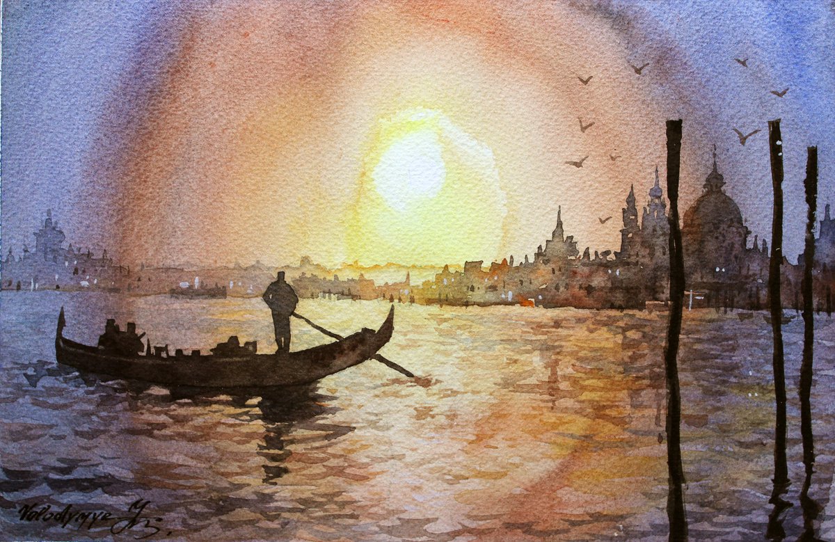 Impressionistic Landscape Watercolour By Volodymyr Melnychuk, 11 X 7", Venice#1, Original Artwork