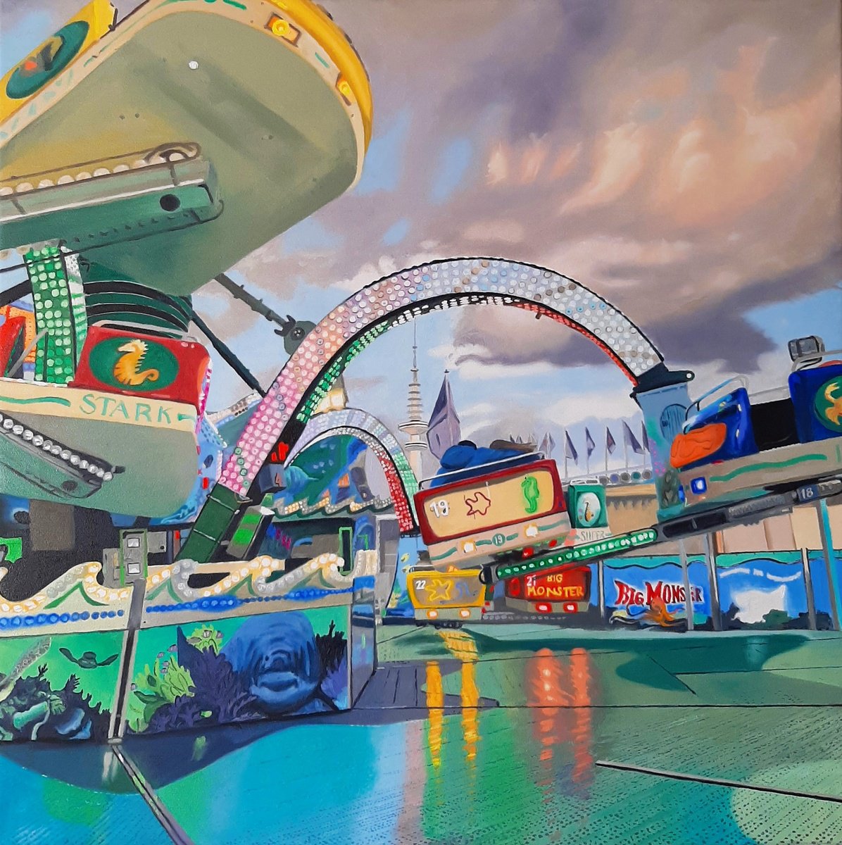 Photorealistic Oil Painting , Fun Fair Ii By Ulla Kutter, 31 X 31, Artwork For Sale On Artfinder