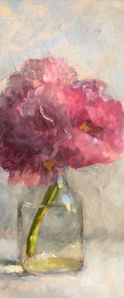 My Little Pink Flowers Still Life Oil Painting by Caridad I. Barragan