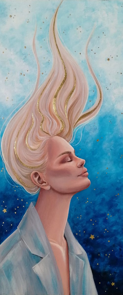 Immersion in yourself | 40*50 cm | portrait of a dreaming girl with stars by Lada Ziangirova