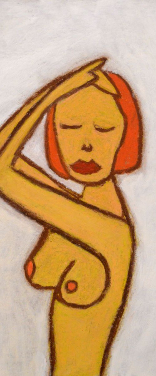 Simple yellow nude with ginger hair by Ann Zhuleva