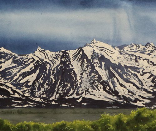 "Grand Teton National Park" Watercolor on paper 30X90 by Eugene Gorbachenko