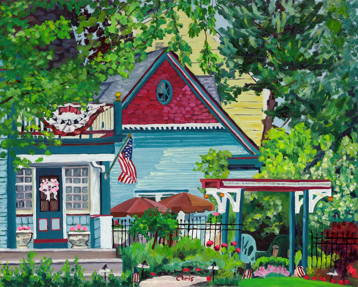 Impressionistic Cityscapes Oil Painting By Christina M Plichta, 25 X 21, The Colorful Patio, Original Artwork