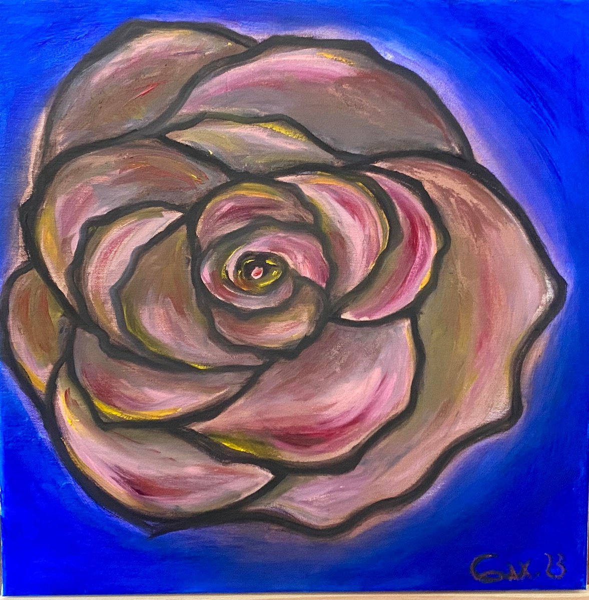 Urban And Pop Abstract Oil Painting By Leo Baxiner, 20 X 20", Magical Flower, Original Artwork