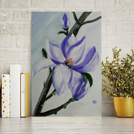 Magnolia, original flower oil painting, gift idea, art for home