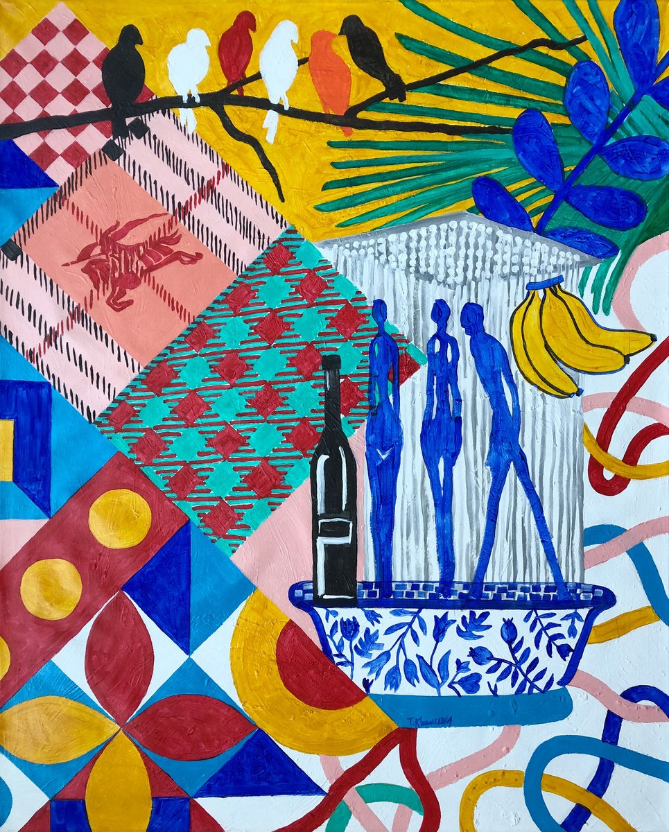 Urban And Pop Landscape Acrylic Painting By Tony Khawam, 32 X 40", Prado Delight, Original Artwork