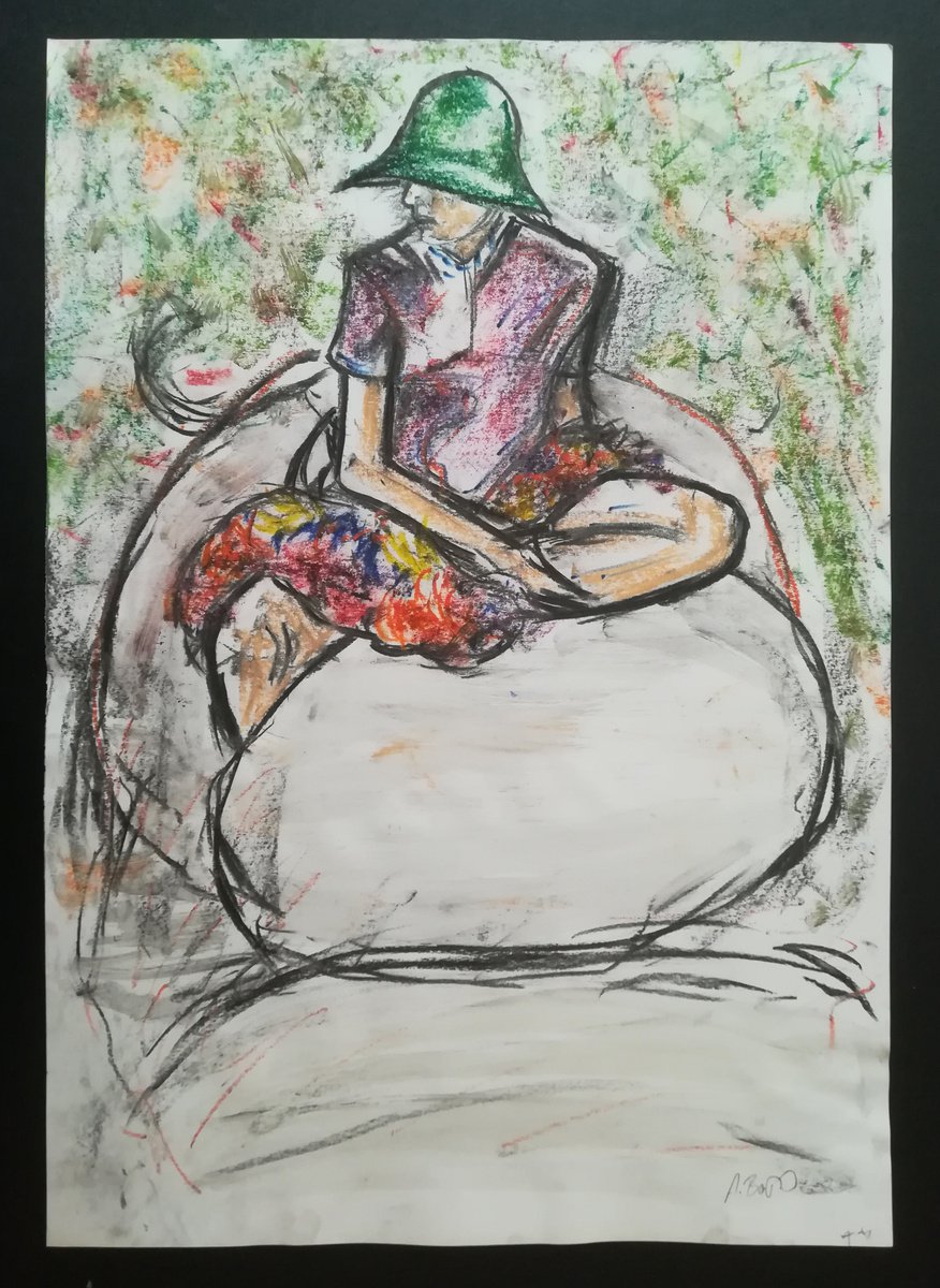 Impressionistic Portrait Drawing By Aleksandar Basic, 17 X 23, Safari, Original Artwork