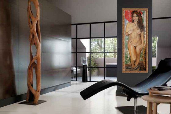 EVE - nude art, original painting, oil on canvas, large size 160x55